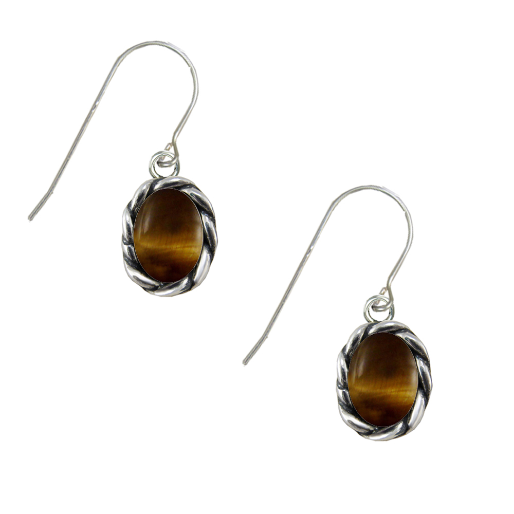 Sterling Silver Little Tiger Eye Gemstone Drop Dangle Earrings